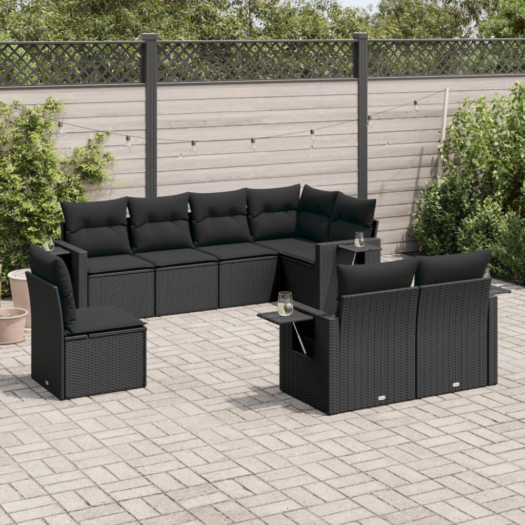 8 Piece Garden Sofa Set with Cushions Black Poly Rattan