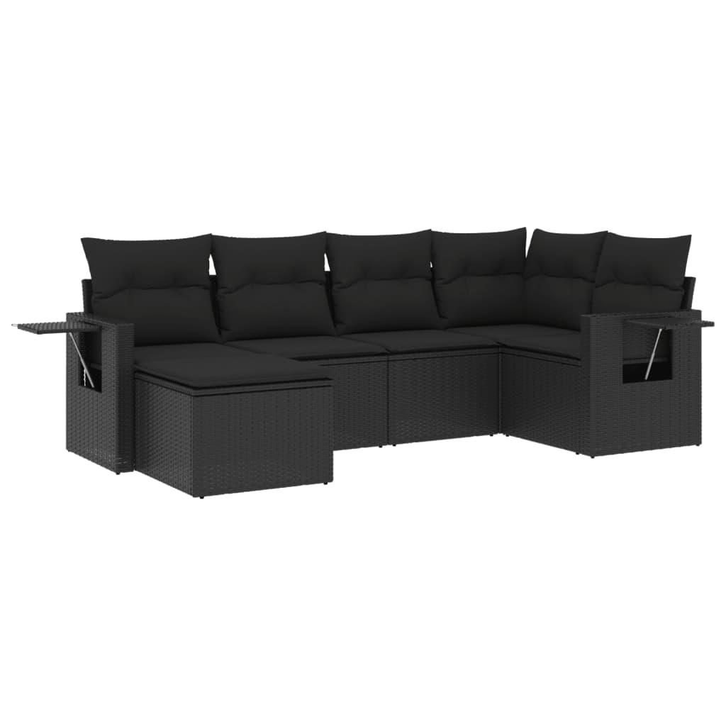 6 Piece Garden Sofa Set with Cushions Black Poly Rattan