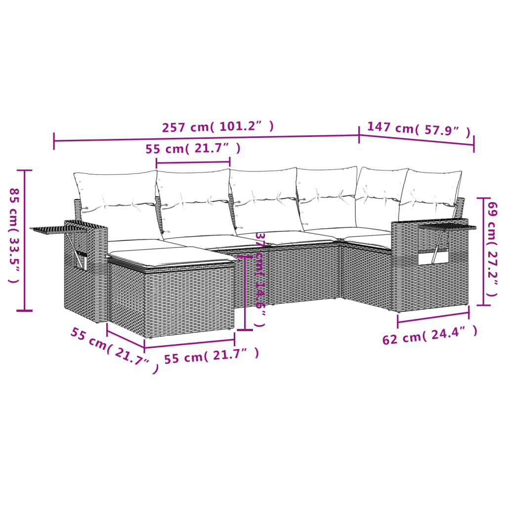 6 Piece Garden Sofa Set with Cushions Black Poly Rattan