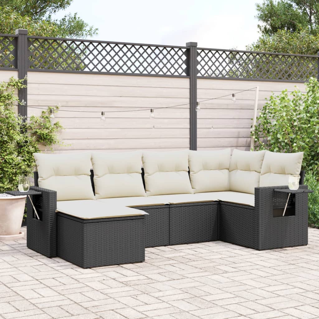 6 Piece Garden Sofa Set with Cushions Black Poly Rattan