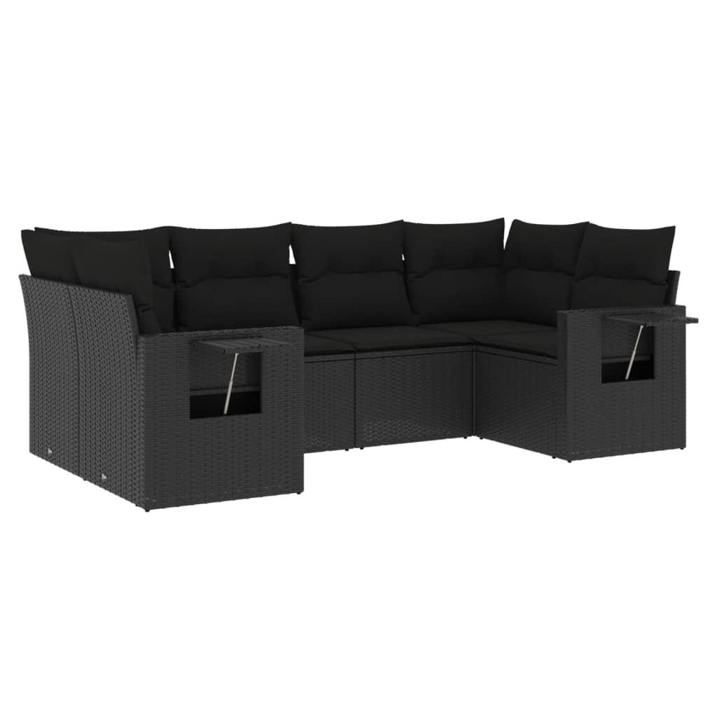 6 Piece Garden Sofa Set with Cushions Black Poly Rattan