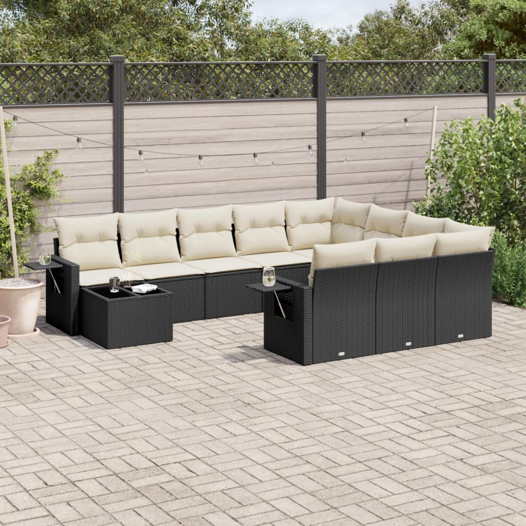 11 Piece Garden Sofa Set with Cushions Black Poly Rattan