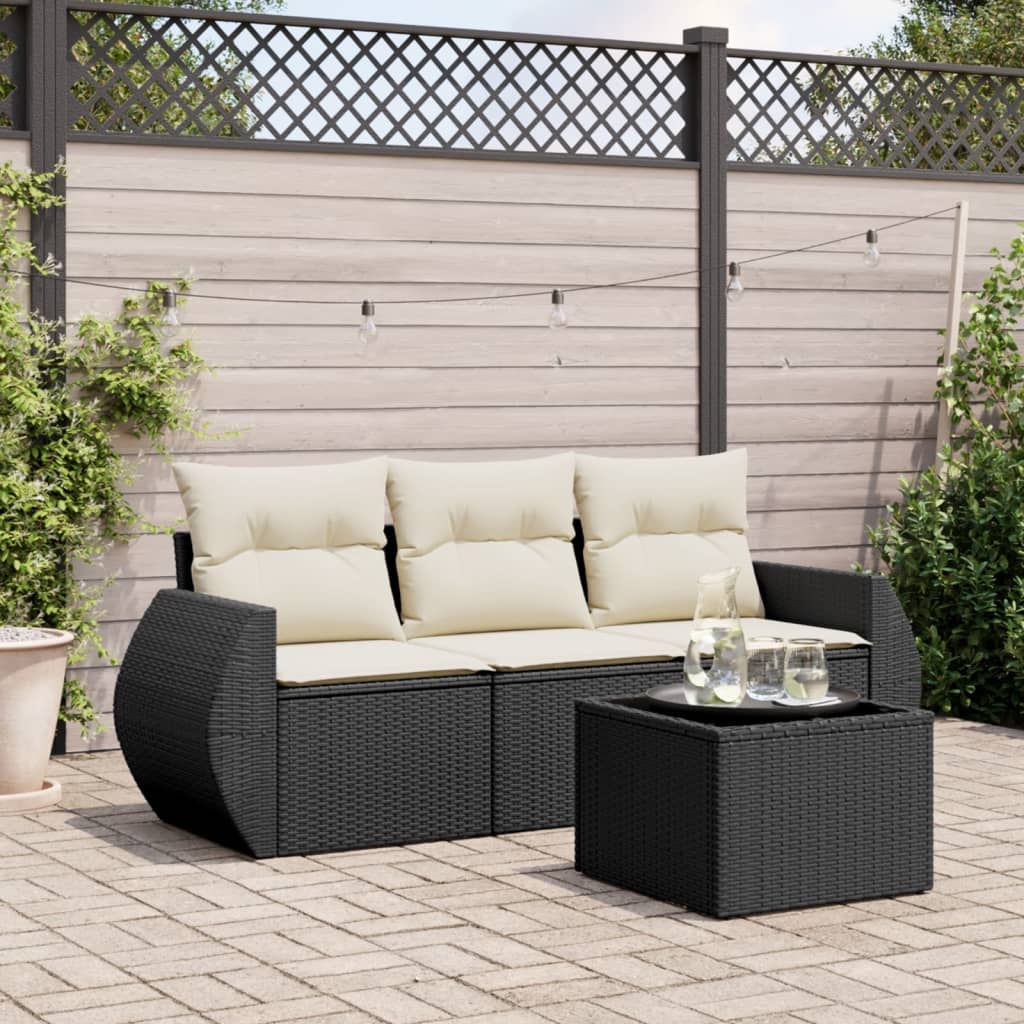 4 Piece Garden Sofa Set with Cushions Black Poly Rattan