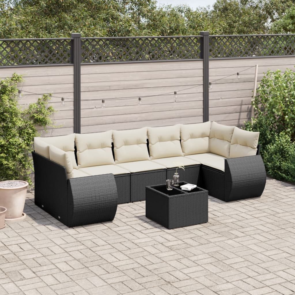 8 Piece Garden Sofa Set with Cushions Black Poly Rattan