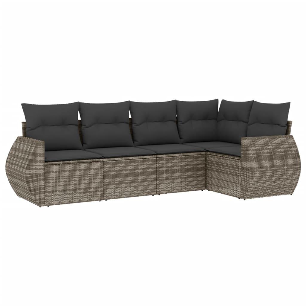 5 Piece Garden Sofa Set with Cushions Grey Poly Rattan