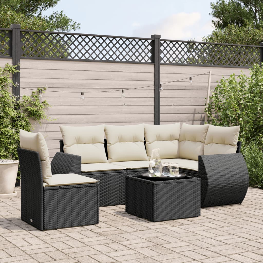 6 Piece Garden Sofa Set with Cushions Black Poly Rattan