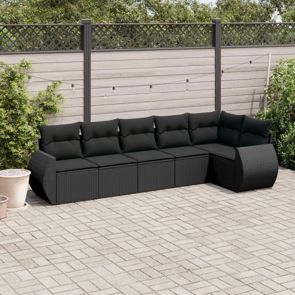 6 Piece Garden Sofa Set with Cushions Black Poly Rattan