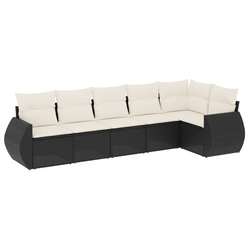 6 Piece Garden Sofa Set with Cushions Black Poly Rattan