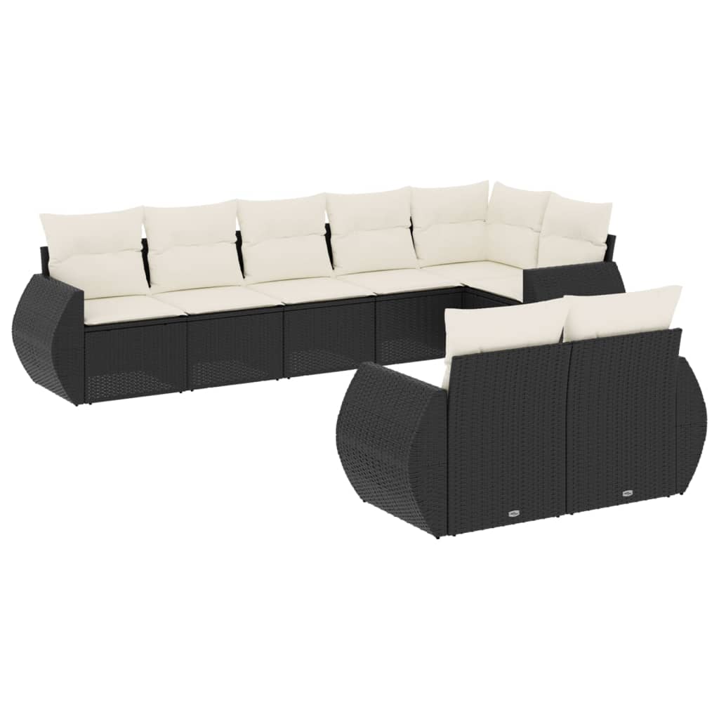 8 Piece Garden Sofa Set with Cushions Black Poly Rattan