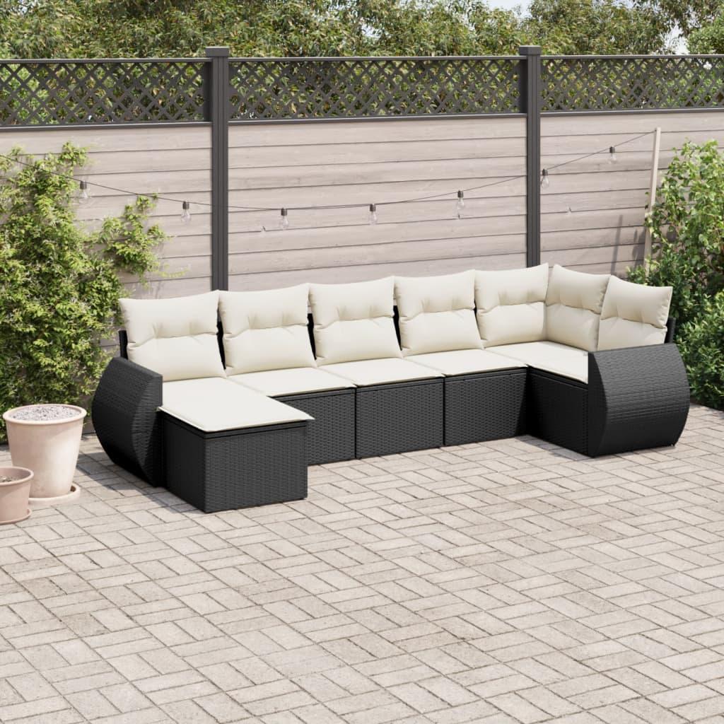 8 Piece Garden Sofa Set with Cushions Black Poly Rattan