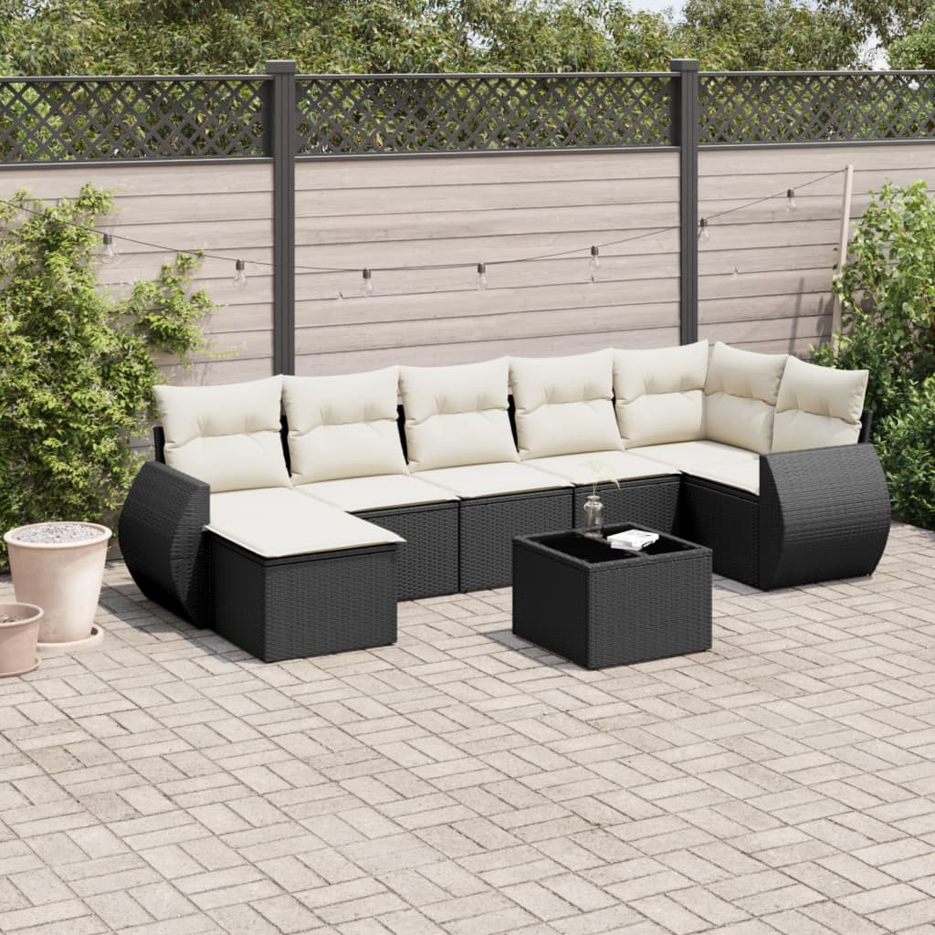 7 Piece Garden Sofa Set with Cushions Black Poly Rattan