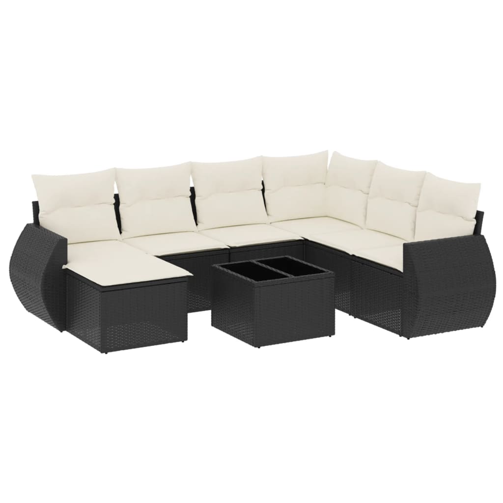 8 Piece Garden Sofa Set with Cushions Black Poly Rattan