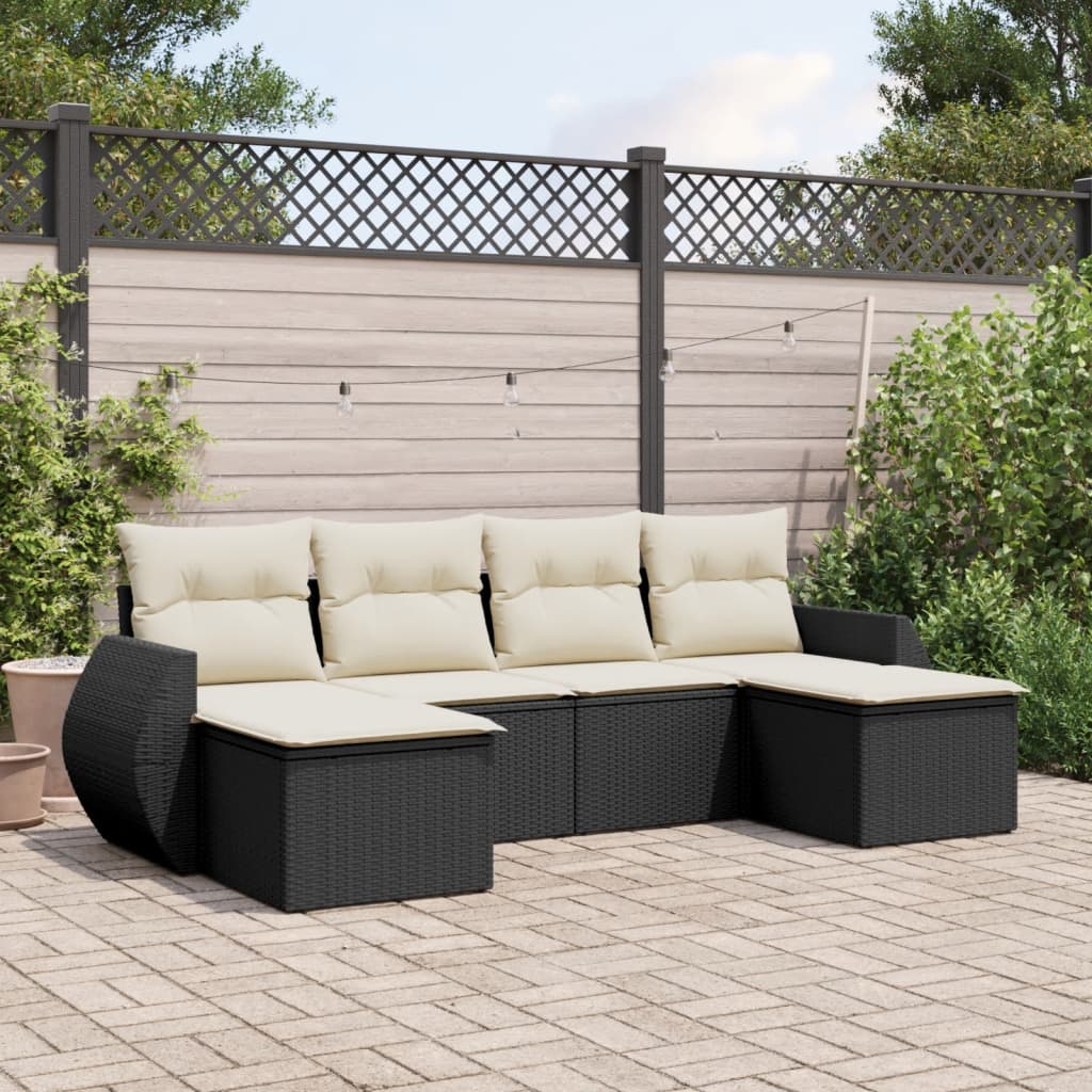 6 Piece Garden Sofa Set with Cushions Black Poly Rattan