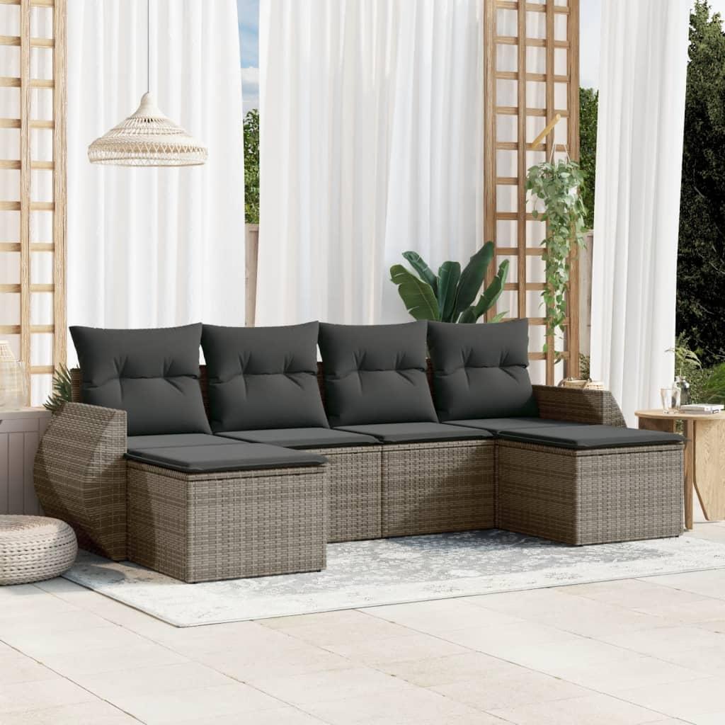 6 Piece Garden Sofa Set with Cushions Grey Poly Rattan