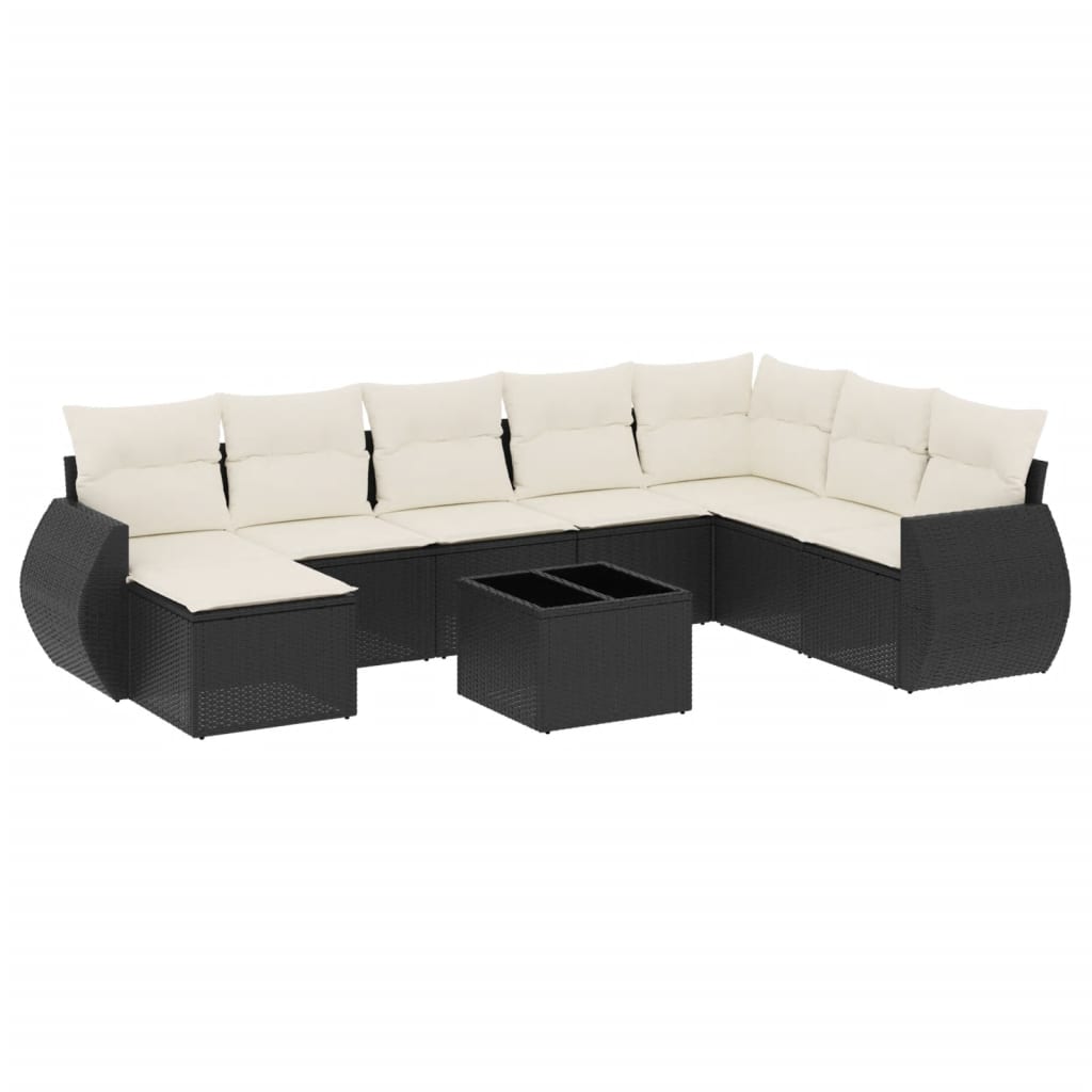 9 Piece Garden Sofa Set with Cushions Black Poly Rattan