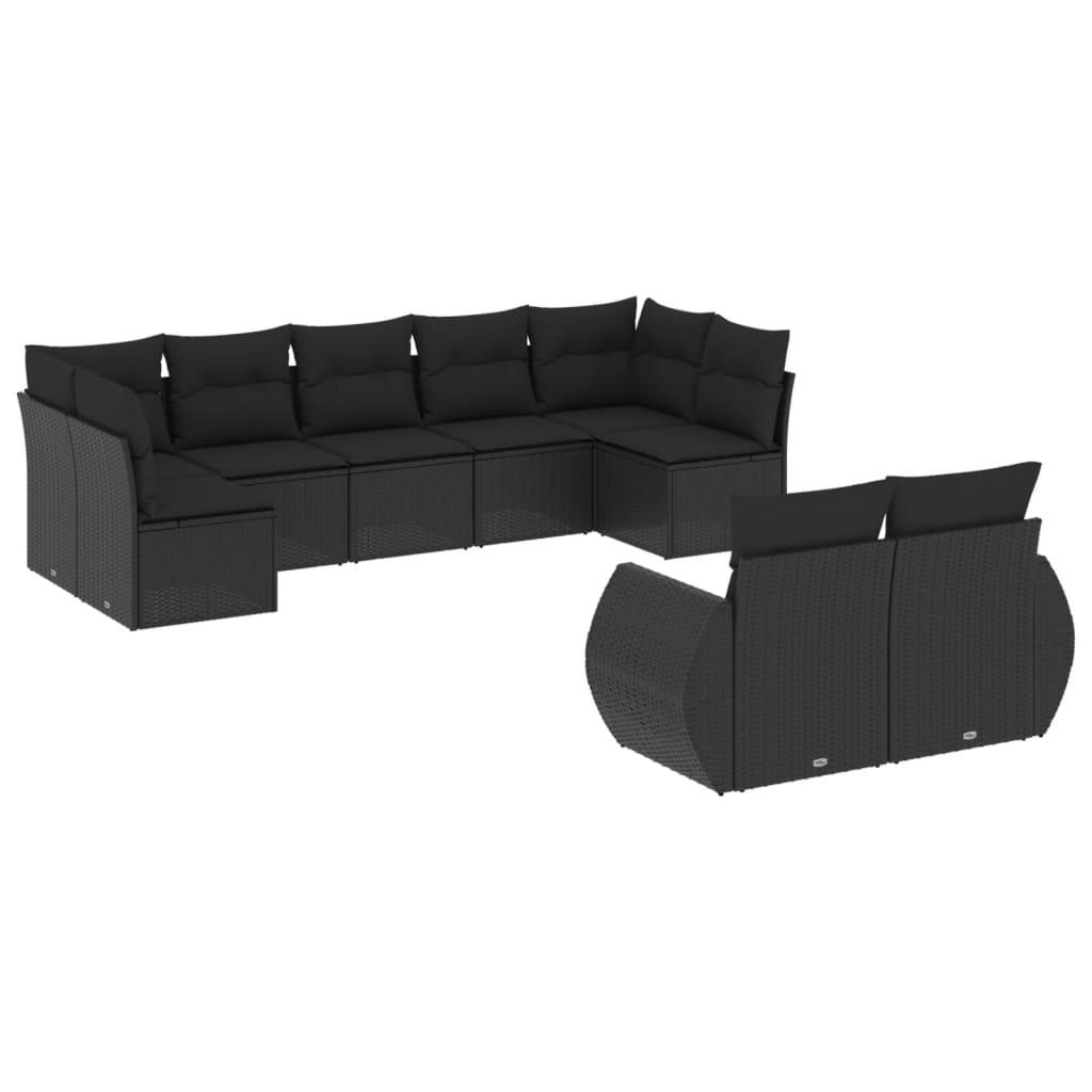 9 Piece Garden Sofa Set with Cushions Black Poly Rattan