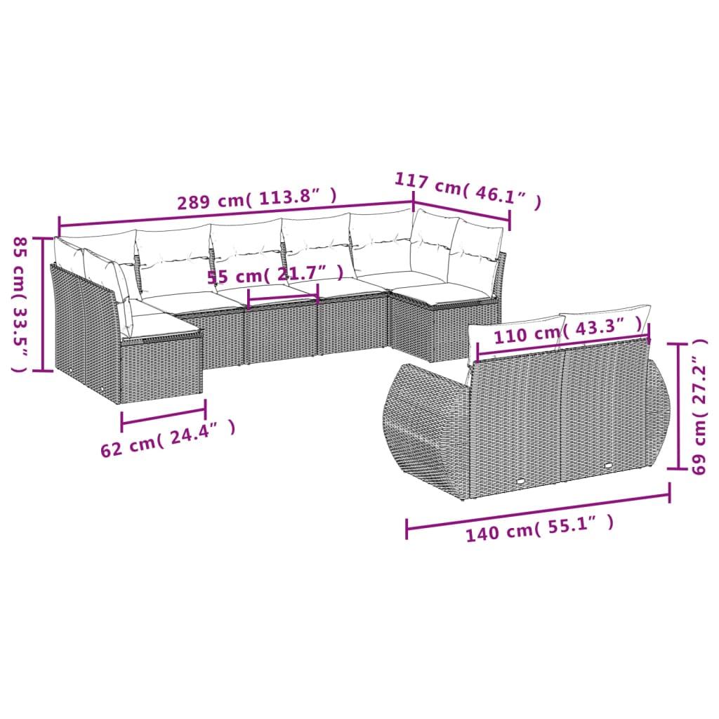 9 Piece Garden Sofa Set with Cushions Black Poly Rattan