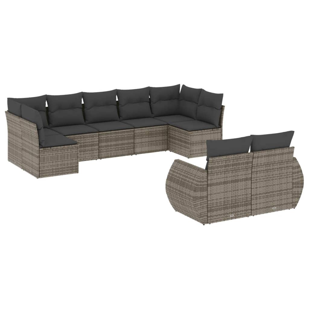 9 Piece Garden Sofa Set with Cushions Grey Poly Rattan