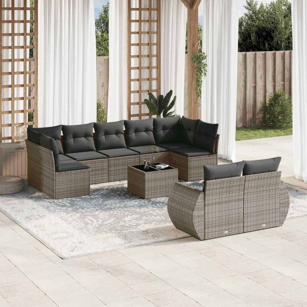 10 Piece Garden Sofa Set with Cushions Grey Poly Rattan