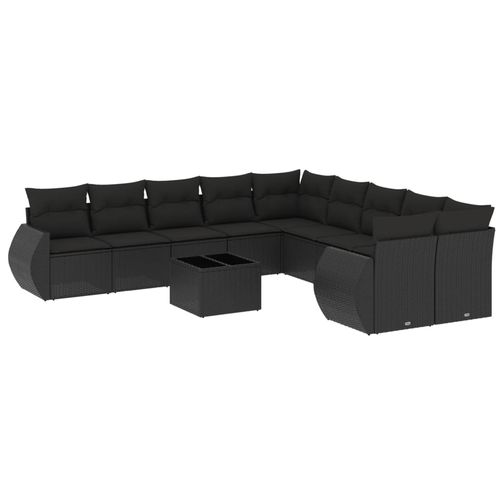 11 Piece Garden Sofa Set with Cushions Black Poly Rattan