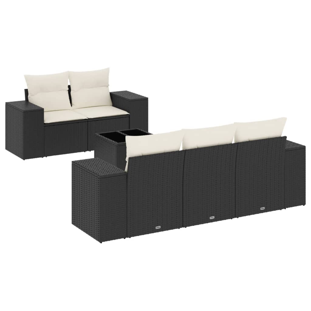 6 Piece Garden Sofa Set with Cushions Black Poly Rattan