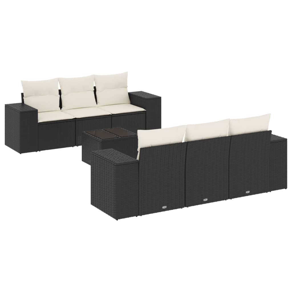 7 Piece Garden Sofa Set with Cushions Black Poly Rattan