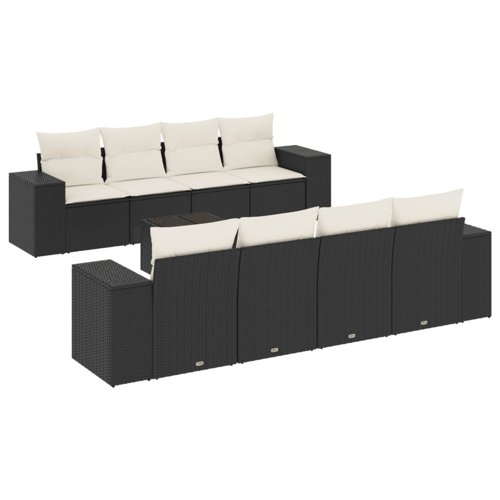 9 Piece Garden Sofa Set with Cushions Black Poly Rattan