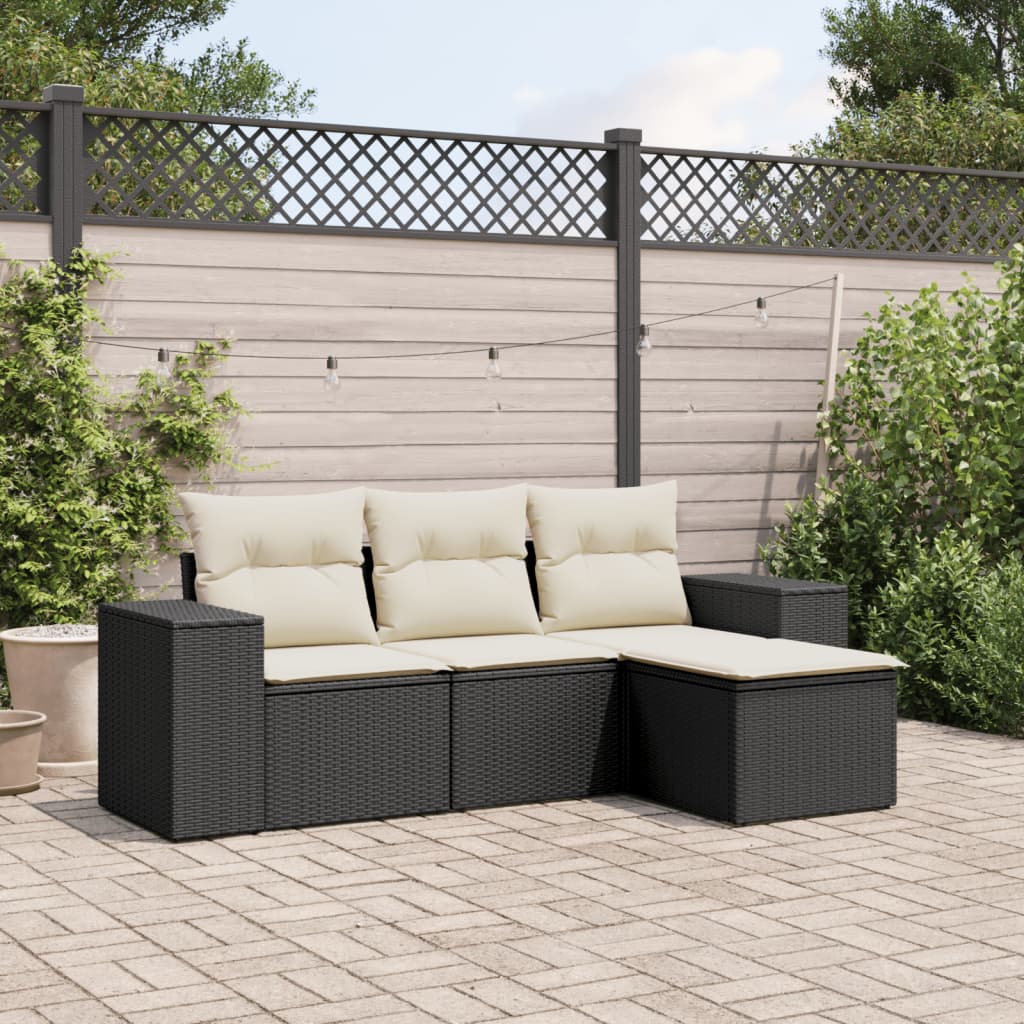 4 Piece Garden Sofa Set with Cushions Black Poly Rattan