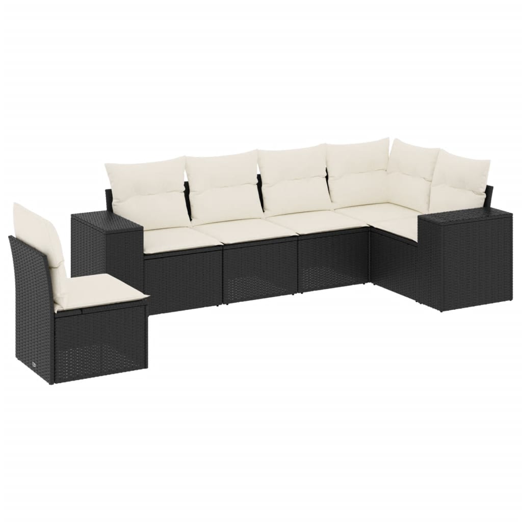 6 Piece Garden Sofa Set with Cushions Black Poly Rattan