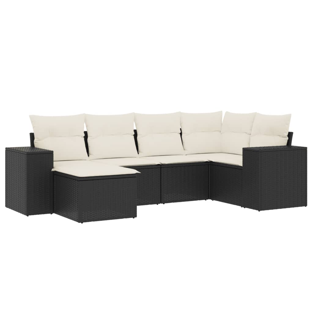 6 Piece Garden Sofa Set with Cushions Black Poly Rattan