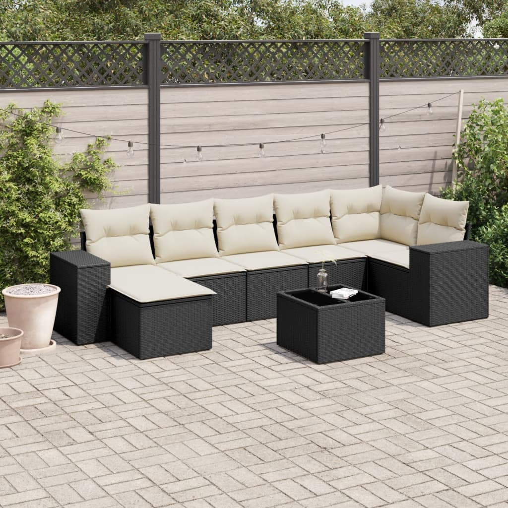 8 Piece Garden Sofa Set with Cushions Black Poly Rattan