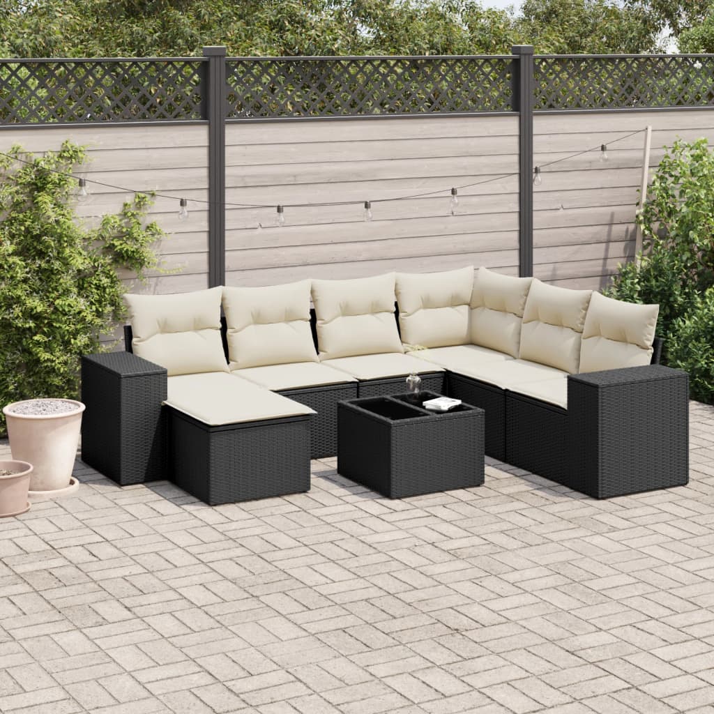 8 Piece Garden Sofa Set with Cushions Black Poly Rattan