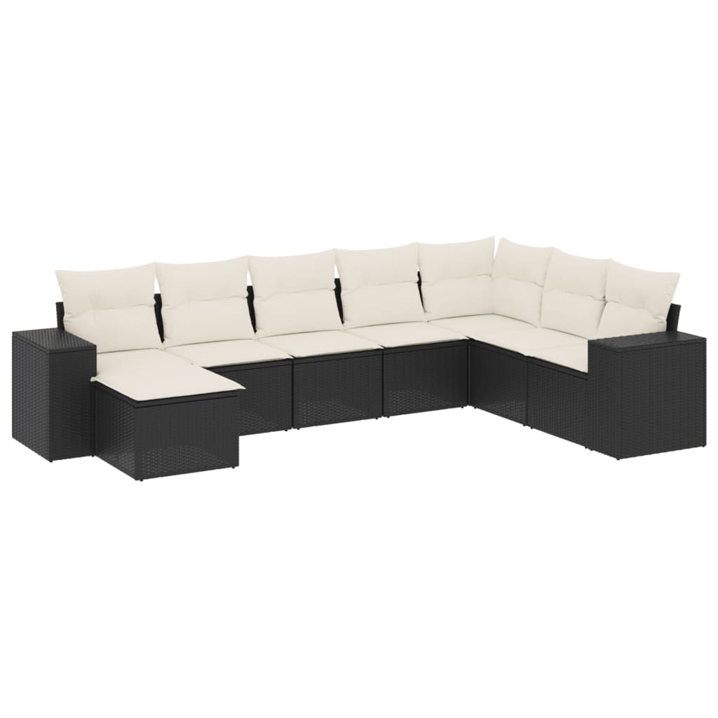 8 Piece Garden Sofa Set with Cushions Black Poly Rattan