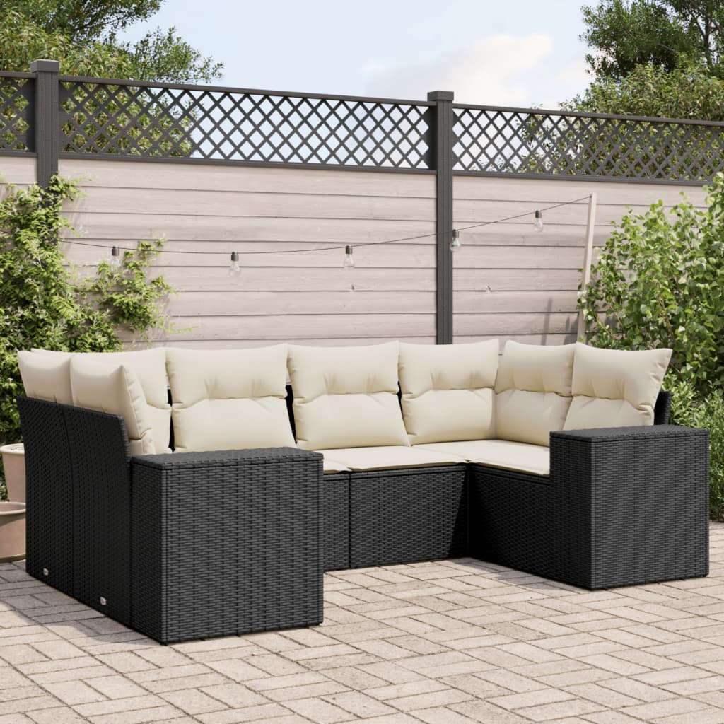 6 Piece Garden Sofa Set with Cushions Black Poly Rattan