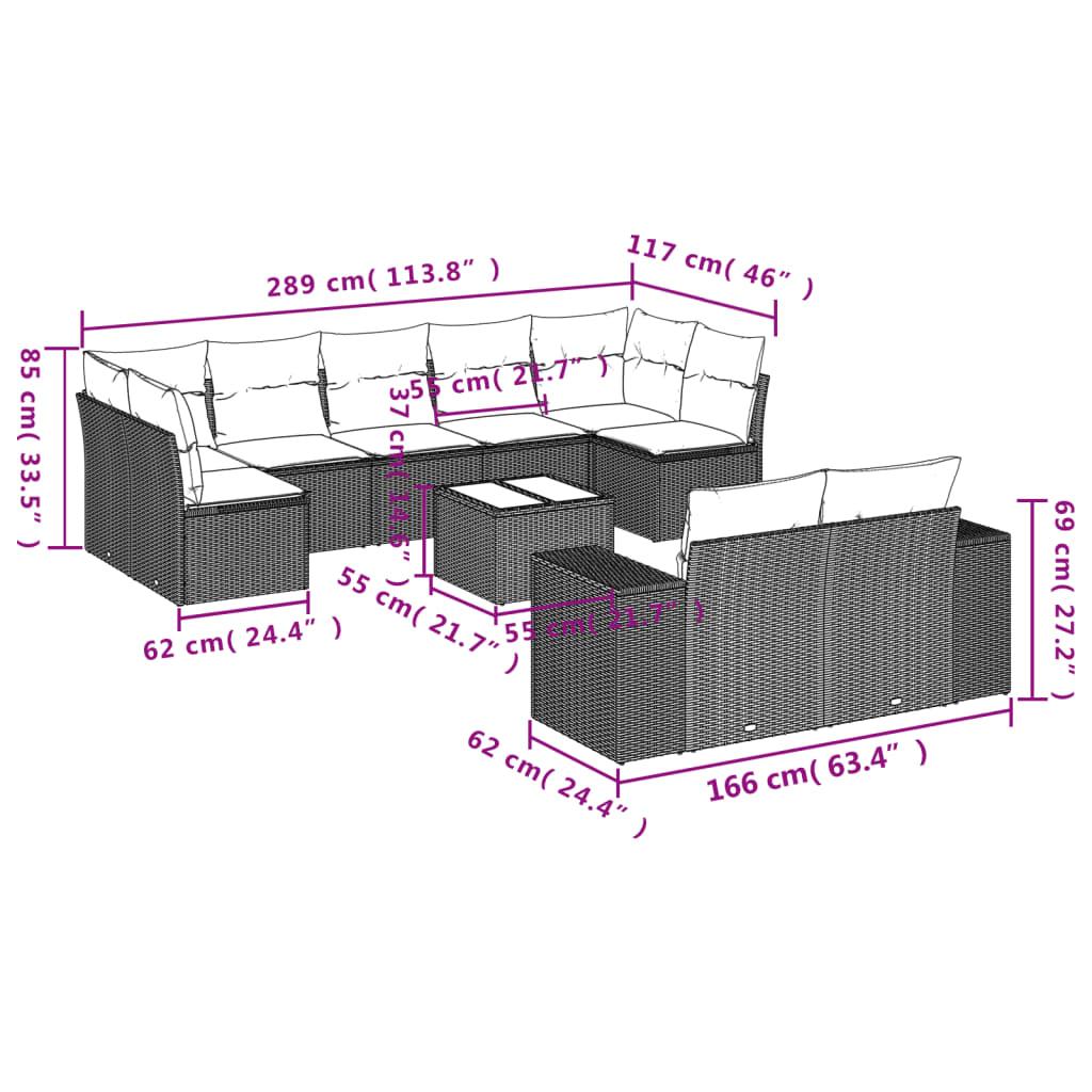 10 Piece Garden Sofa Set with Cushions Black Poly Rattan