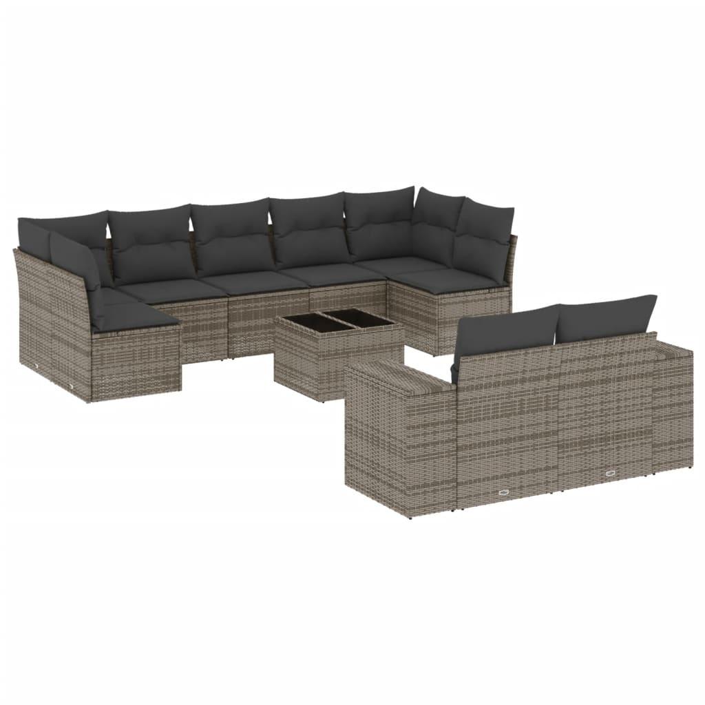 10 Piece Garden Sofa Set with Cushions Grey Poly Rattan