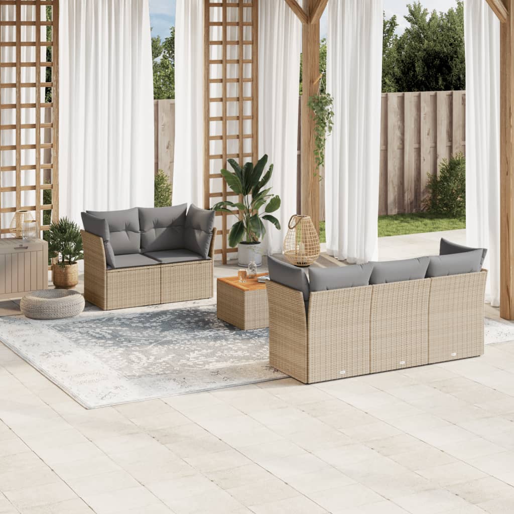 6 Piece Garden Sofa Set with Cushions Mix Beige Poly Rattan