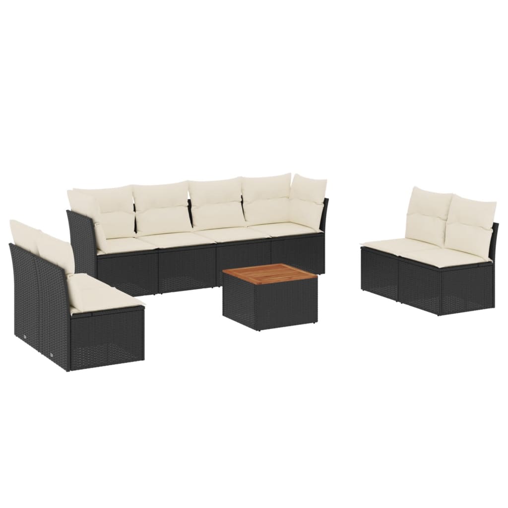 9 Piece Garden Sofa Set with Cushions Black Poly Rattan