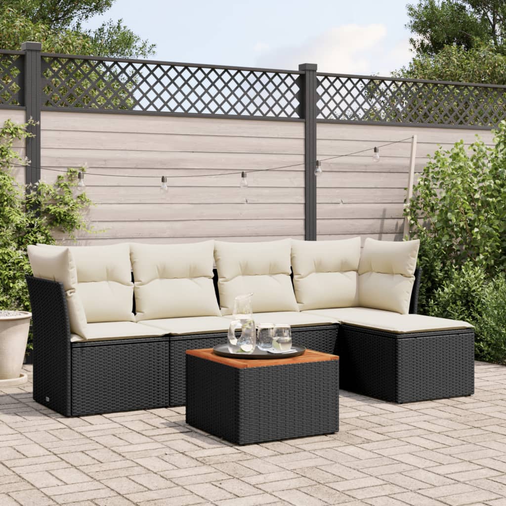 6 Piece Garden Sofa Set with Cushions Black Poly Rattan