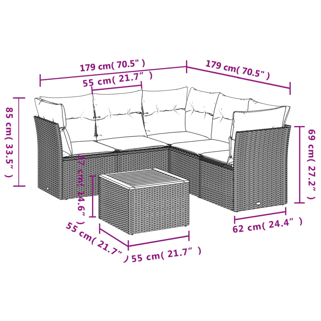 6 Piece Garden Sofa Set with Cushions Black Poly Rattan