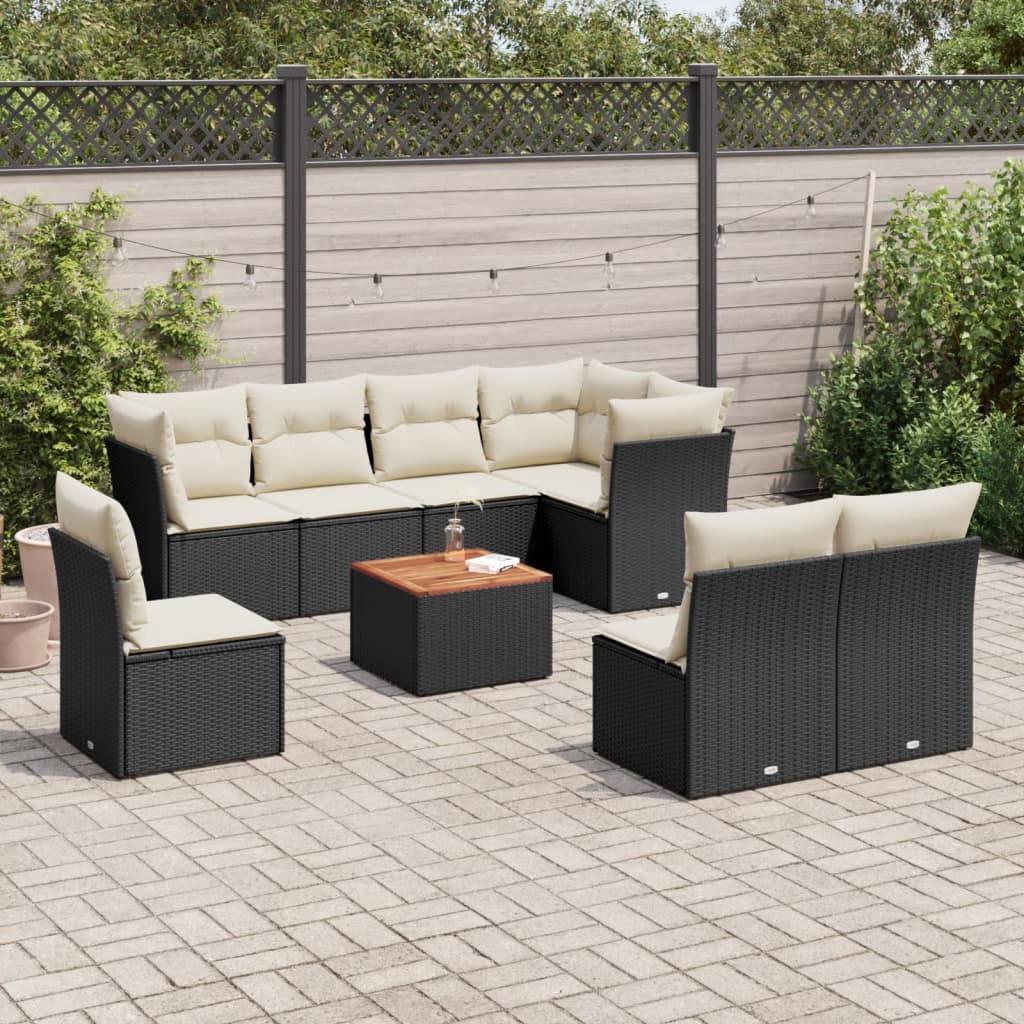 9 Piece Garden Sofa Set with Cushions Black Poly Rattan