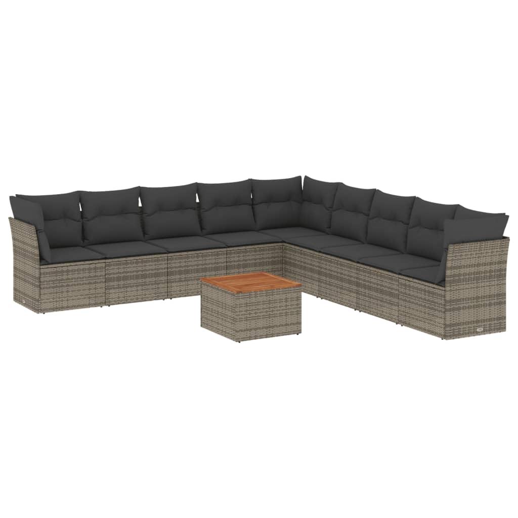 10 Piece Garden Sofa Set with Cushions Grey Poly Rattan