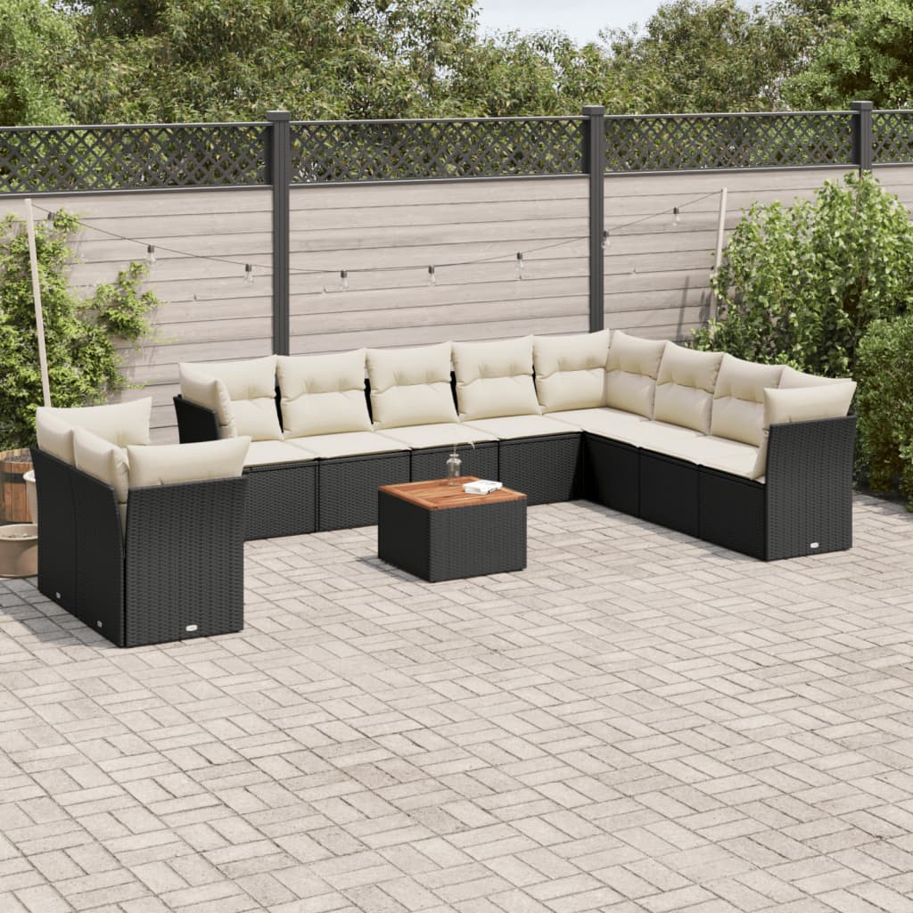 11 Piece Garden Sofa Set with Cushions Black Poly Rattan