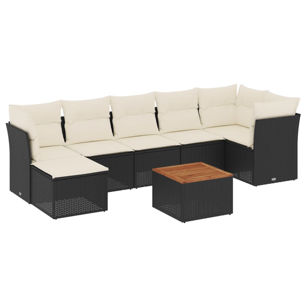 8 Piece Garden Sofa Set with Cushions Black Poly Rattan