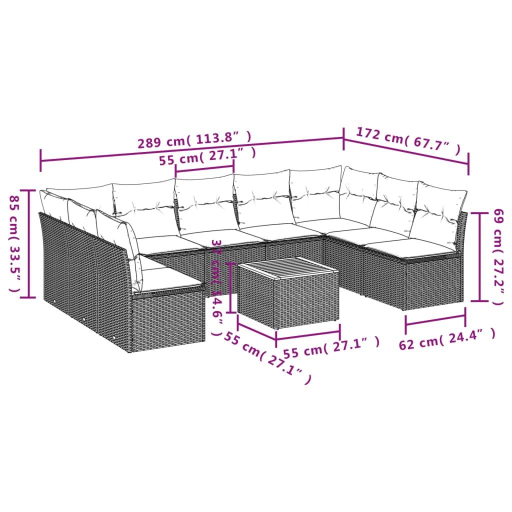 10 Piece Garden Sofa Set with Cushions Mix Beige Poly Rattan