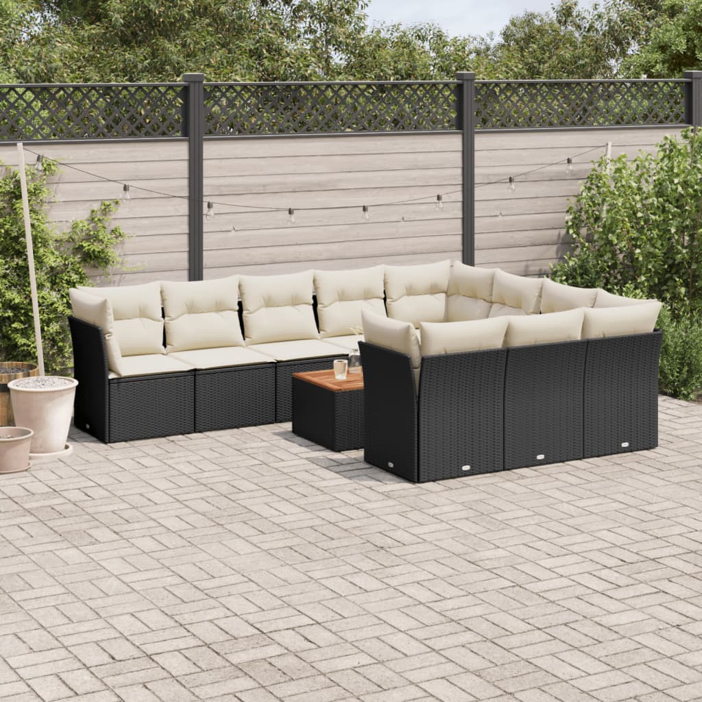 11 Piece Garden Sofa Set with Cushions Black Poly Rattan