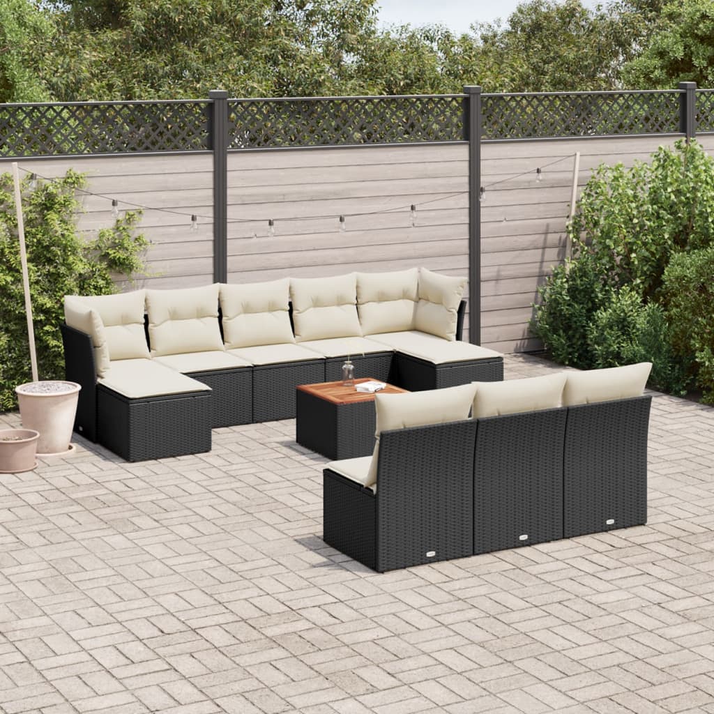 11 Piece Garden Sofa Set with Cushions Black Poly Rattan