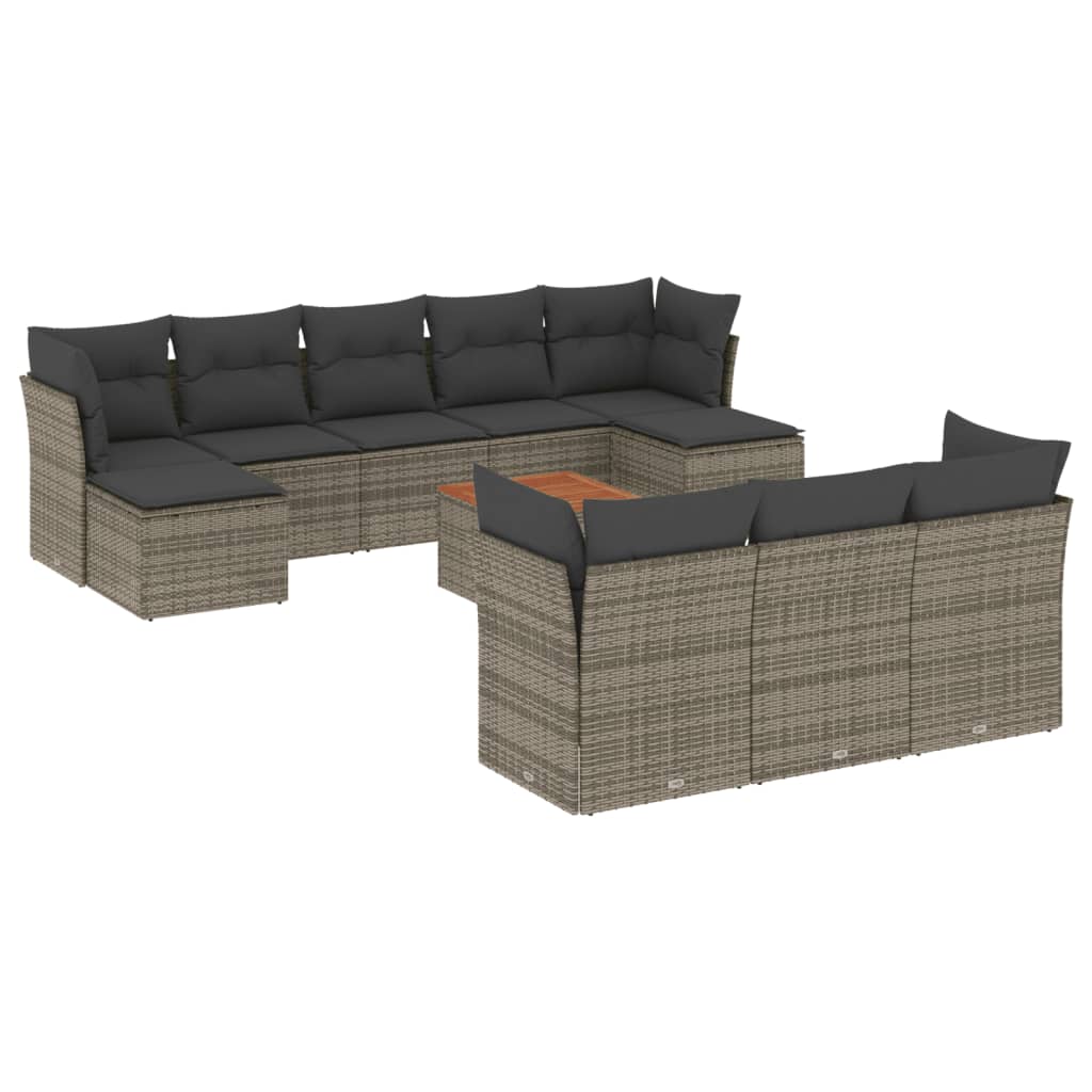 11 Piece Garden Sofa Set with Cushions Grey Poly Rattan