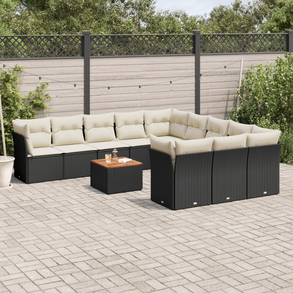 12 Piece Garden Sofa Set with Cushions Black Poly Rattan