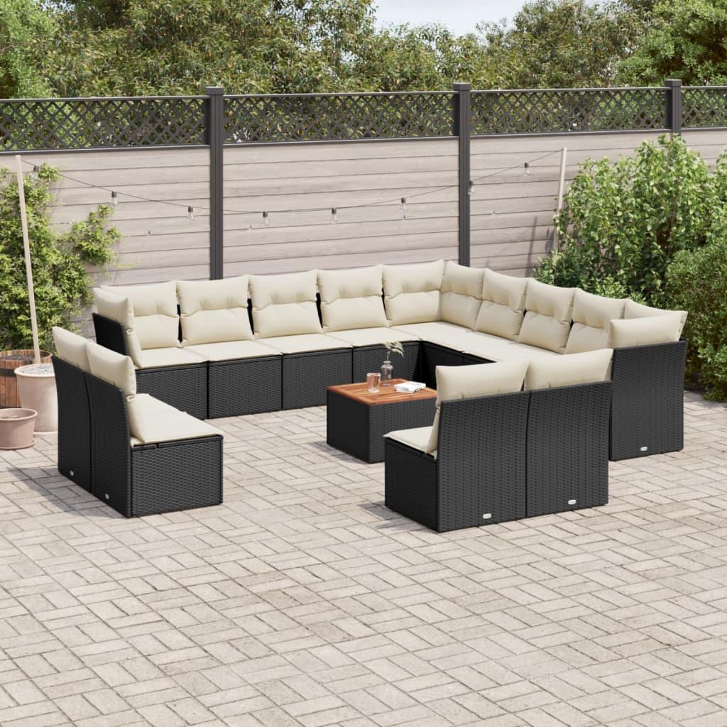 14 Piece Garden Sofa Set with Cushions Black Poly Rattan